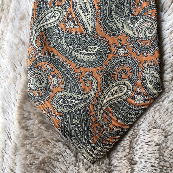 Oliver Grant paisley silk necktie 58” gray - Picture 4 of 6
